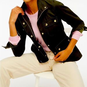JCrew Resin-coated Black twill field jacket- Size Small